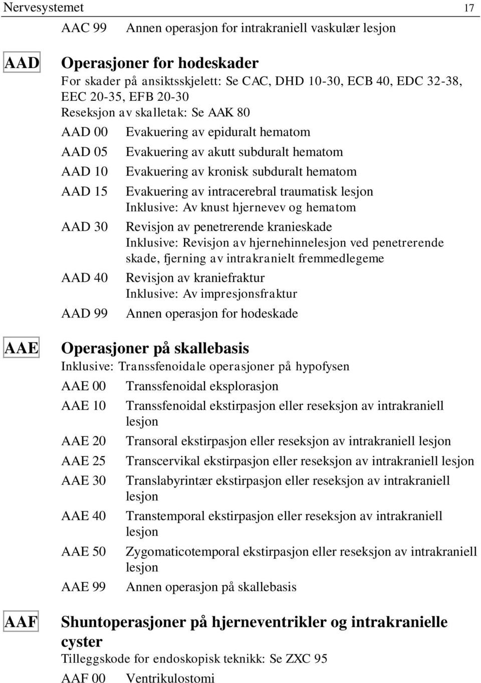 Evakuering av intracerebral traumatisk lesjon Inklusive: Av knust hjernevev og hematom Revisjon av penetrerende kranieskade Inklusive: Revisjon av hjernehinnelesjon ved penetrerende skade, fjerning