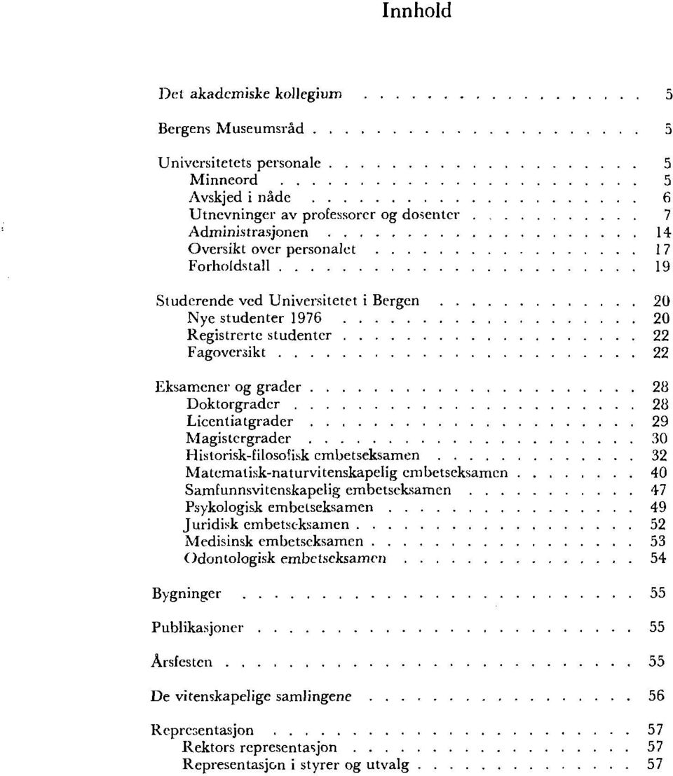 30 Hislorisk-filosofisk embetseksamen 32 Matematisk-naturvitenskapelig embetseksamen 40 Samfunnsvitenskapelig embetseksamen 47 Psykologisk embetseksamen 49 Juridisk embetseksamen 52 Medisinsk