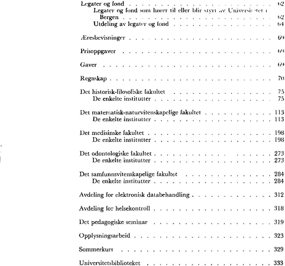 enkelte institutter 113 Det medisinske fakultet 198 De enkelte institutter 198 Det odontologiske fakultet 273 De enkelte institutter 273 Det samfunnsvitenskapelige