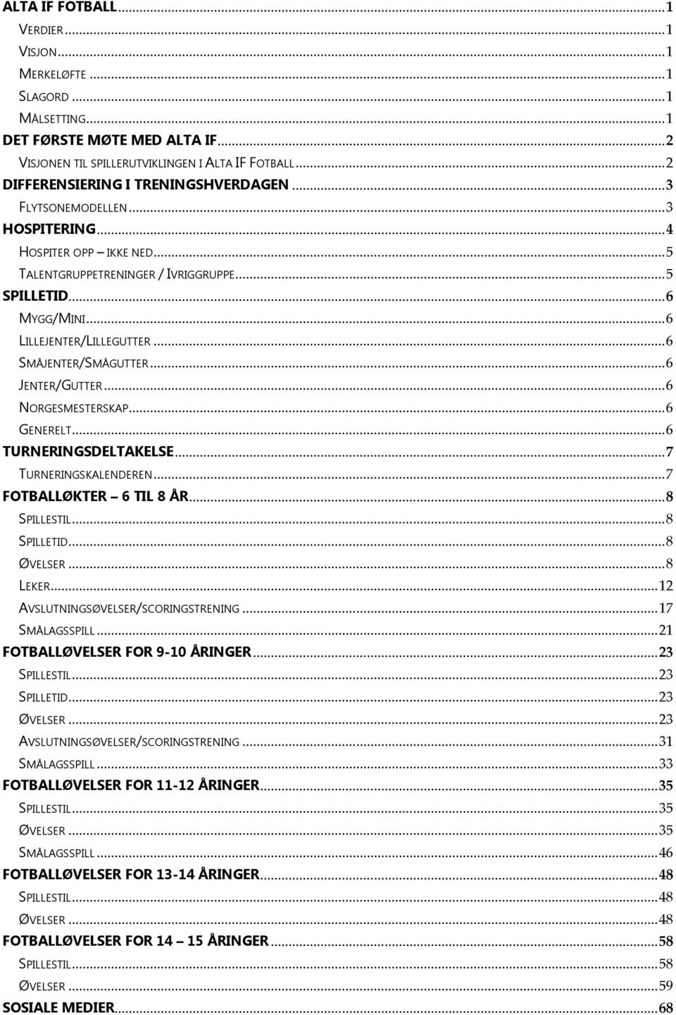 .. 6 LILLEJENTER/LILLEGUTTER... 6 SMÅJENTER/SMÅGUTTER... 6 JENTER/GUTTER... 6 NORGESMESTERSKAP... 6 GENERELT... 6 TURNERINGSDELTAKELSE... 7 TURNERINGSKALENDEREN... 7 FOTBALLØKTER 6 TIL 8 ÅR.