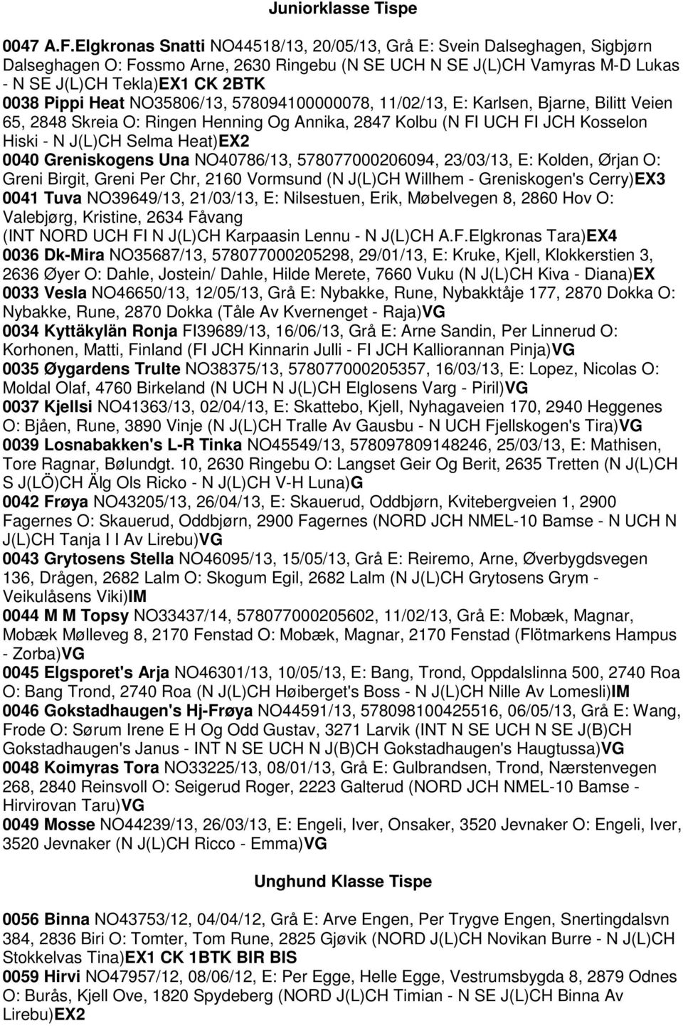 Heat NO35806/13, 578094100000078, 11/02/13, E: Karlsen, Bjarne, Bilitt Veien 65, 2848 Skreia O: Ringen Henning Og Annika, 2847 Kolbu (N FI UCH FI JCH Kosselon Hiski - N J(L)CH Selma Heat)EX2 0040