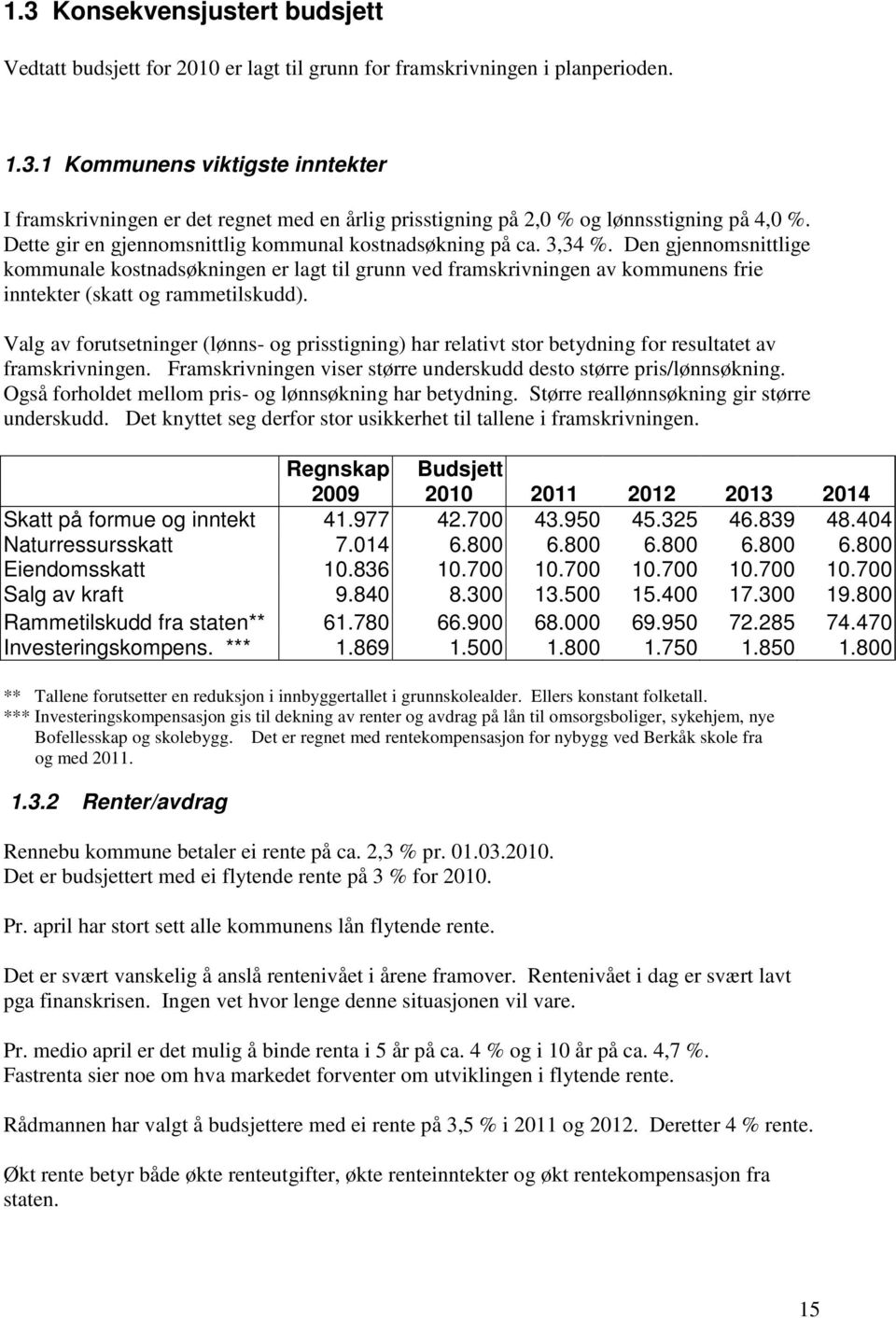 Den gjennomsnittlige kommunale kostnadsøkningen er lagt til grunn ved framskrivningen av kommunens frie inntekter (skatt og rammetilskudd).