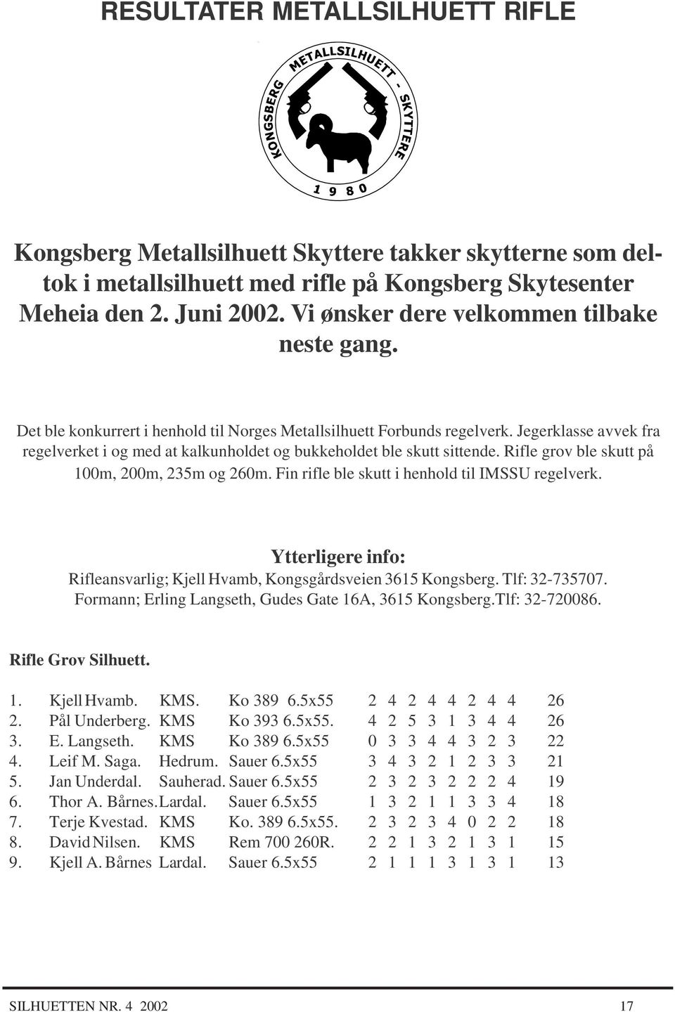 Jegerklasse avvek fra regelverket i og med at kalkunholdet og bukkeholdet ble skutt sittende. Rifle grov ble skutt på 100m, 200m, 235m og 260m. Fin rifle ble skutt i henhold til IMSSU regelverk.