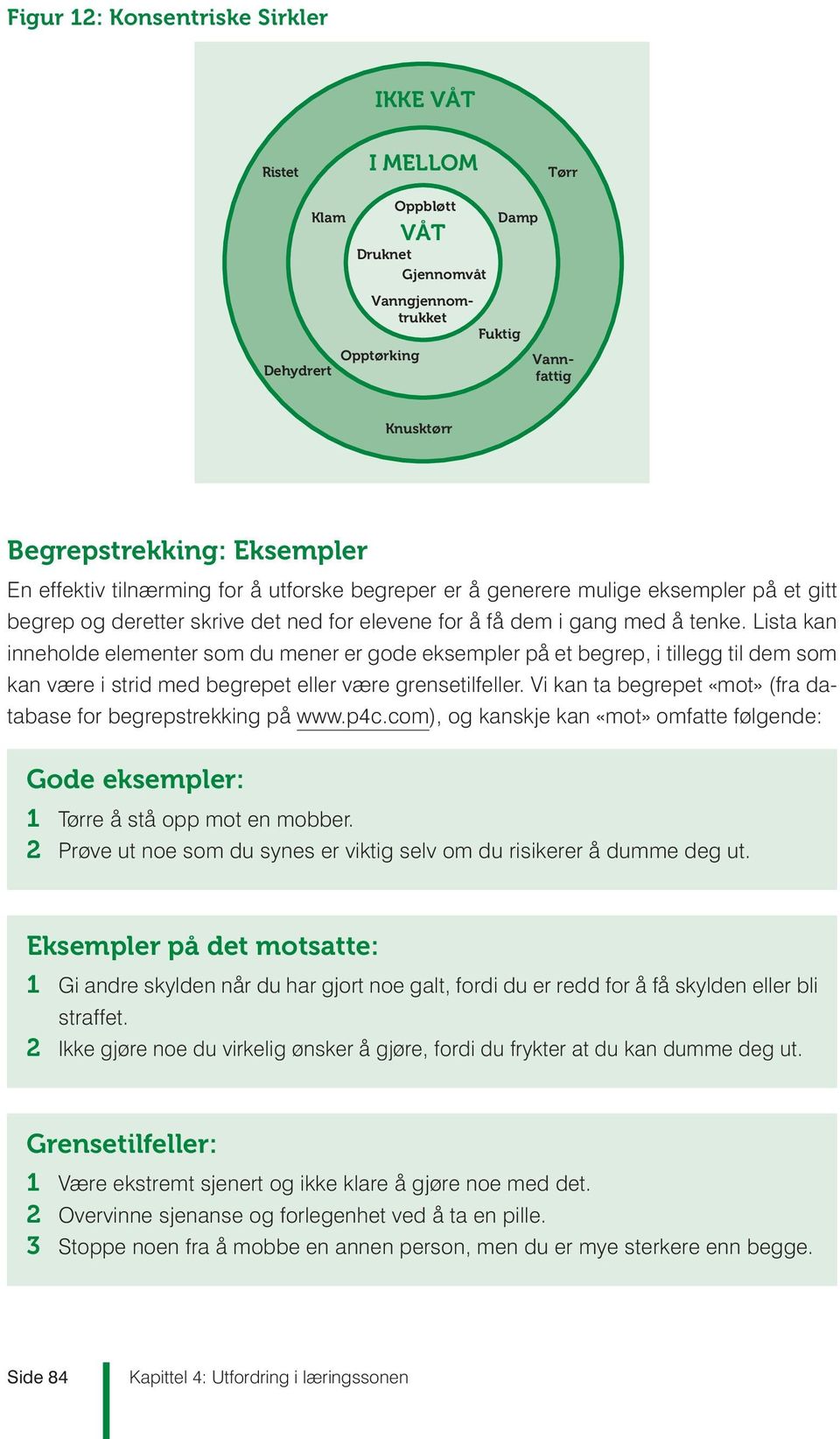 Lista kan inneholde elementer som du mener er gode eksempler på et begrep, i tillegg til dem som tabase for begrepstrekking på www.p4c.