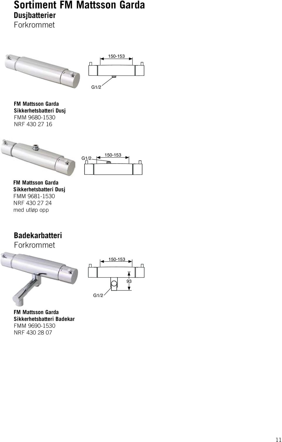 Sikkerhetsbatteri Dusj FMM 9681-1530 NRF 430 27 24 med utløp opp Badekarbatteri