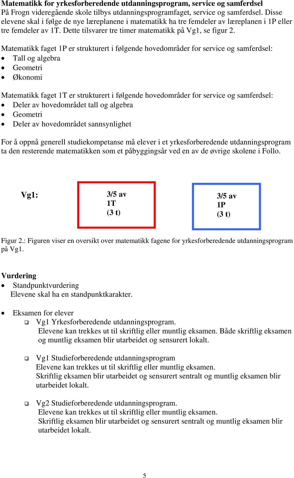 Matematikk faget 1P er strukturert i følgende hovedområder for service og samferdsel: Tall og algebra Geometri Økonomi Matematikk faget 1T er strukturert i følgende hovedområder for service og