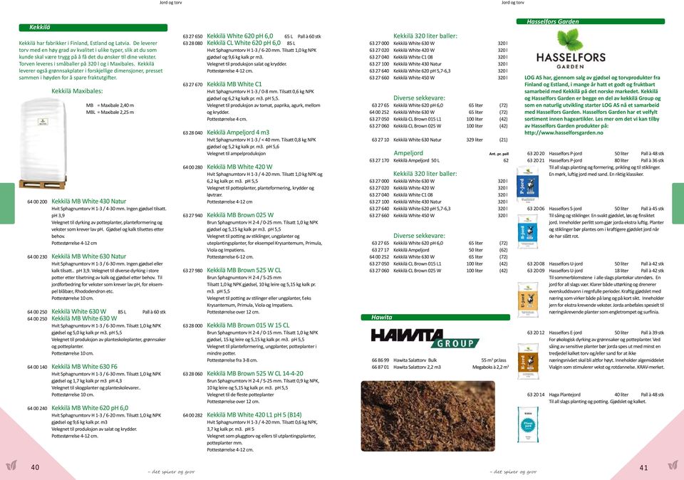 Kekkilä Maxibales: MB = Maxibale 2,40 m MBL = Maxibale 2,25 m 64 00 200 Kekkilä MB White 430 Natur Hvit Sphagnumtorv H 1-3 / 4-30 mm. Ingen gjødsel tilsatt.