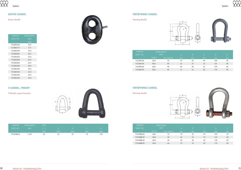 A B C D E TONN mm rope/tau mm mm mm mm mm 7525MC28 28,0 32 19 22 44 100 58 7525MC40 40,0 40 22 25 52 125 68 7525MC60 60,0 48 28 28 62 150 89 7525MC90 90,0 64 32 32 82 170 98 V-SJAKKEL, FIRKANT