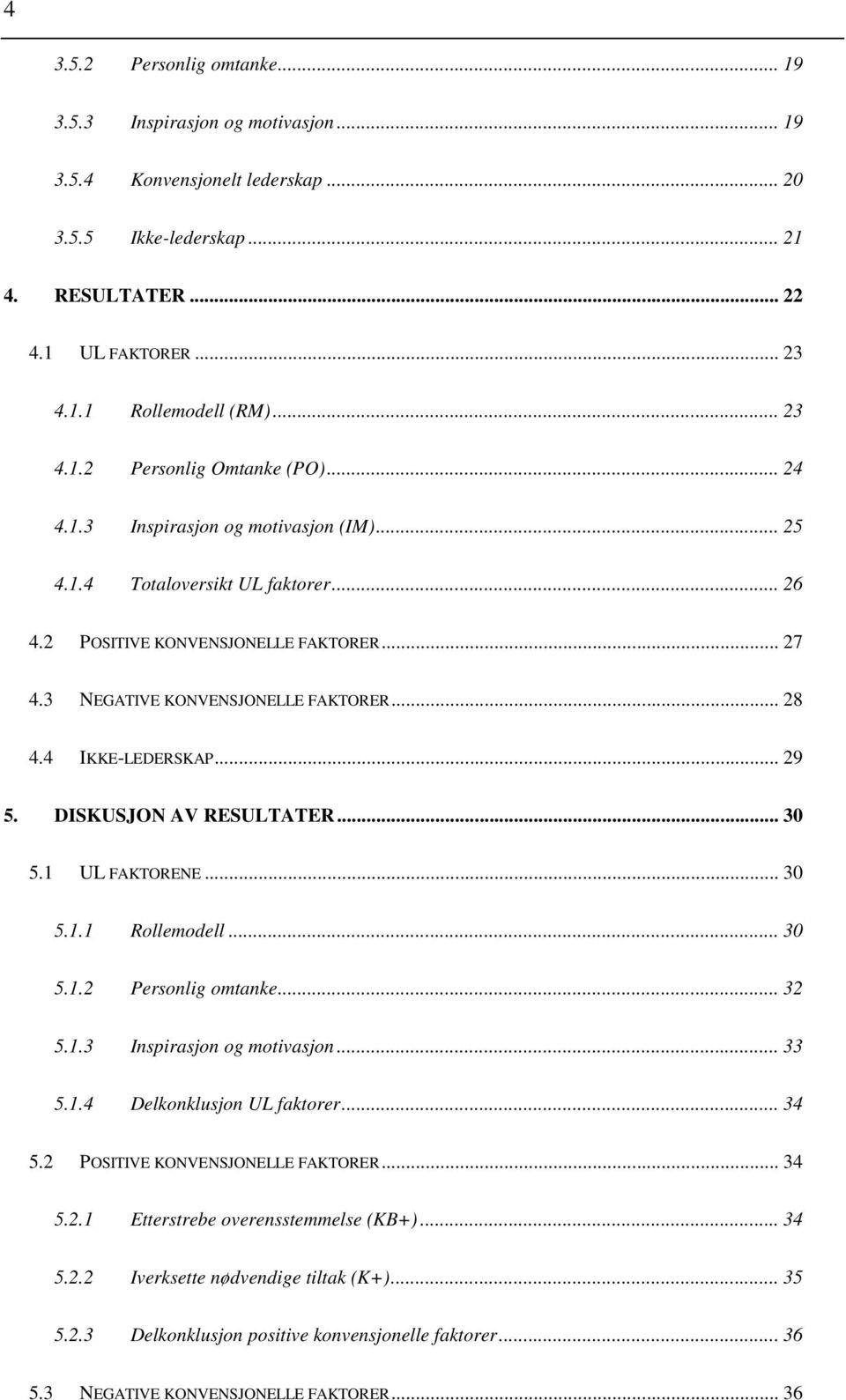 3 NEGATIVE KONVENSJONELLE FAKTORER... 28 4.4 IKKE-LEDERSKAP... 29 5. DISKUSJON AV RESULTATER... 30 5.1 UL FAKTORENE... 30 5.1.1 Rollemodell... 30 5.1.2 Personlig omtanke... 32 5.1.3 Inspirasjon og motivasjon.