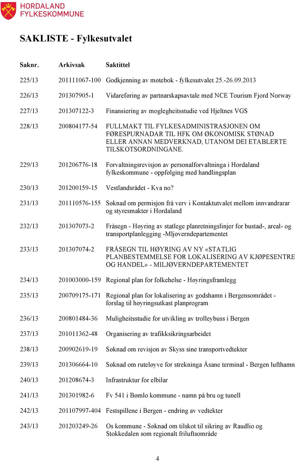 FYLKESADMINISTRASJONEN OM FØRESPURNADAR TIL HFK OM ØKONOMISK STØNAD ELLER ANNAN MEDVERKNAD, UTANOM DEI ETABLERTE TILSKOTSORDNINGANE.