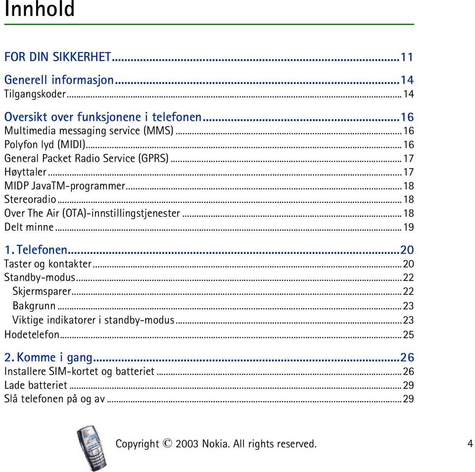 ..18 Over The Air (OTA)-innstillingstjenester...18 Delt minne...19 1. Telefonen...20 Taster og kontakter...20 Standby-modus...22 Skjermsparer...22 Bakgrunn.