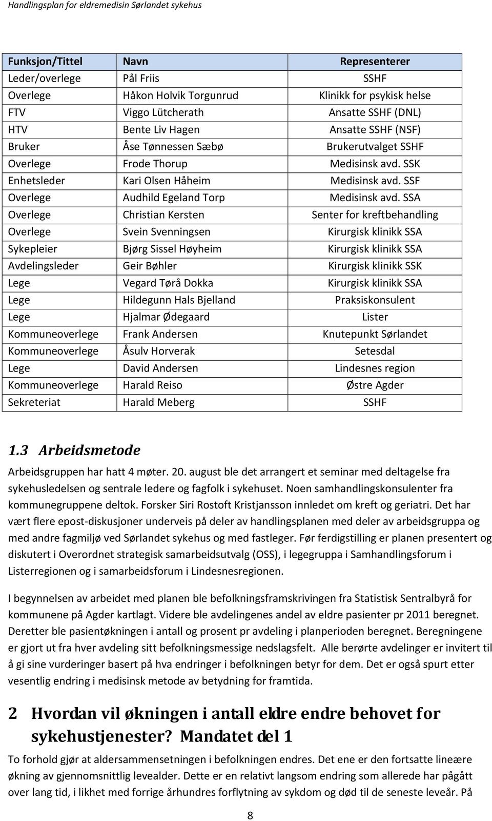 SSA Overlege Christian Kersten Senter for kreftbehandling Overlege Svein Svenningsen Kirurgisk klinikk SSA Sykepleier Bjørg Sissel Høyheim Kirurgisk klinikk SSA Avdelingsleder Geir Bøhler Kirurgisk