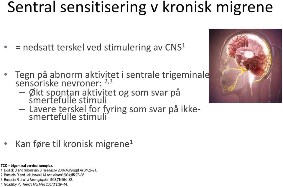 Kanføretilkroniskmigrene 1 TCC = trigeminal cervical complex. 1. Dodick D and Silberstein S Headache 20