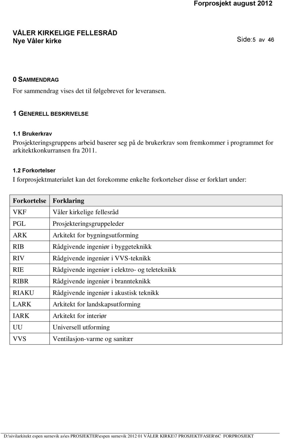 2 Forkortelser I forprosjektmaterialet kan det forekomme enkelte forkortelser disse er forklart under: Forkortelse Forklaring VKF Våler kirkelige fellesråd PGL Prosjekteringsgruppeleder ARK Arkitekt