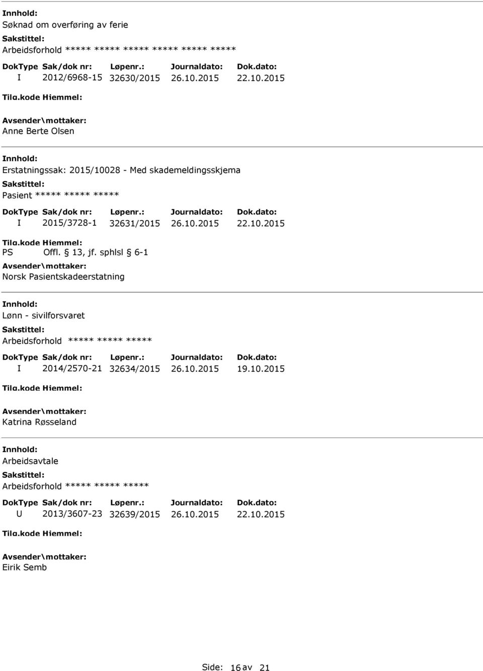 Pasientskadeerstatning Lønn - sivilforsvaret Arbeidsforhold ***** ***** ***** 2014/2570-21 32634/2015 19.