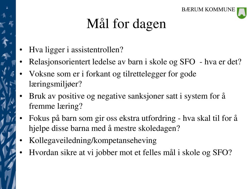 Bruk av positive og negative sanksjoner satt i system for å fremme læring?