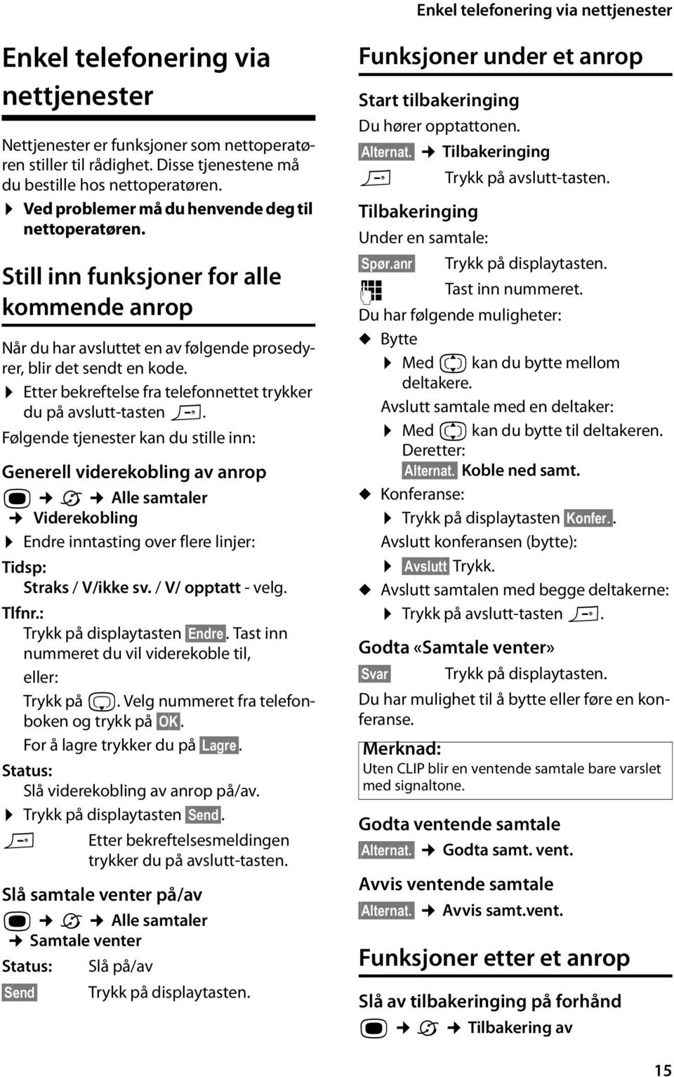 Etter bekreftelse fra telefonnettet trykker du på avslutt-tasten a.