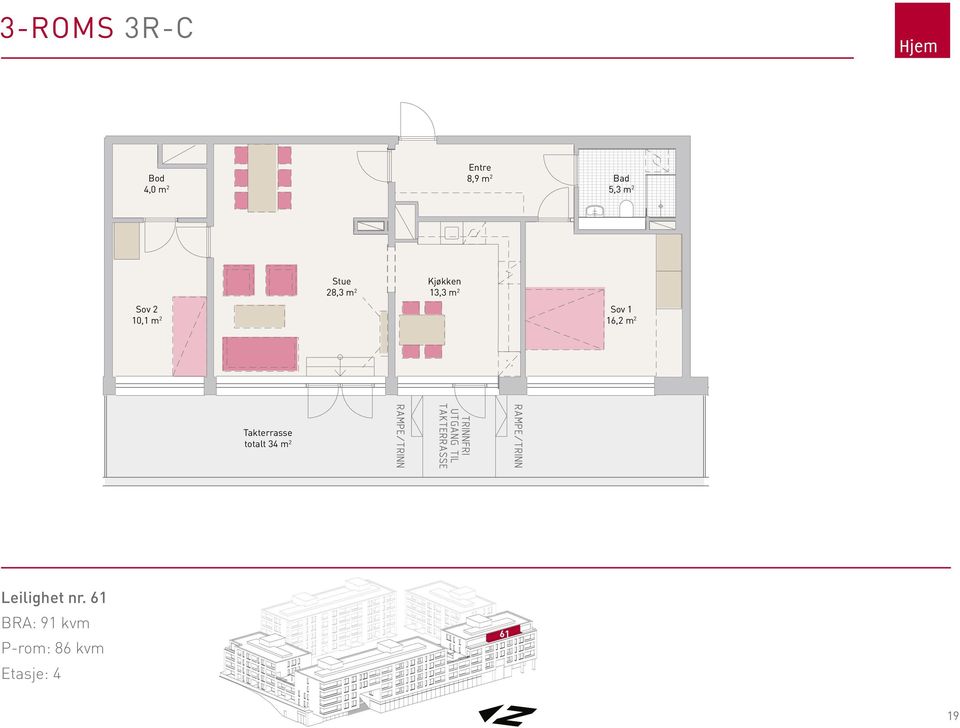 Sov 1 16,2 m 2 Takterrasse totalt 34 m 2