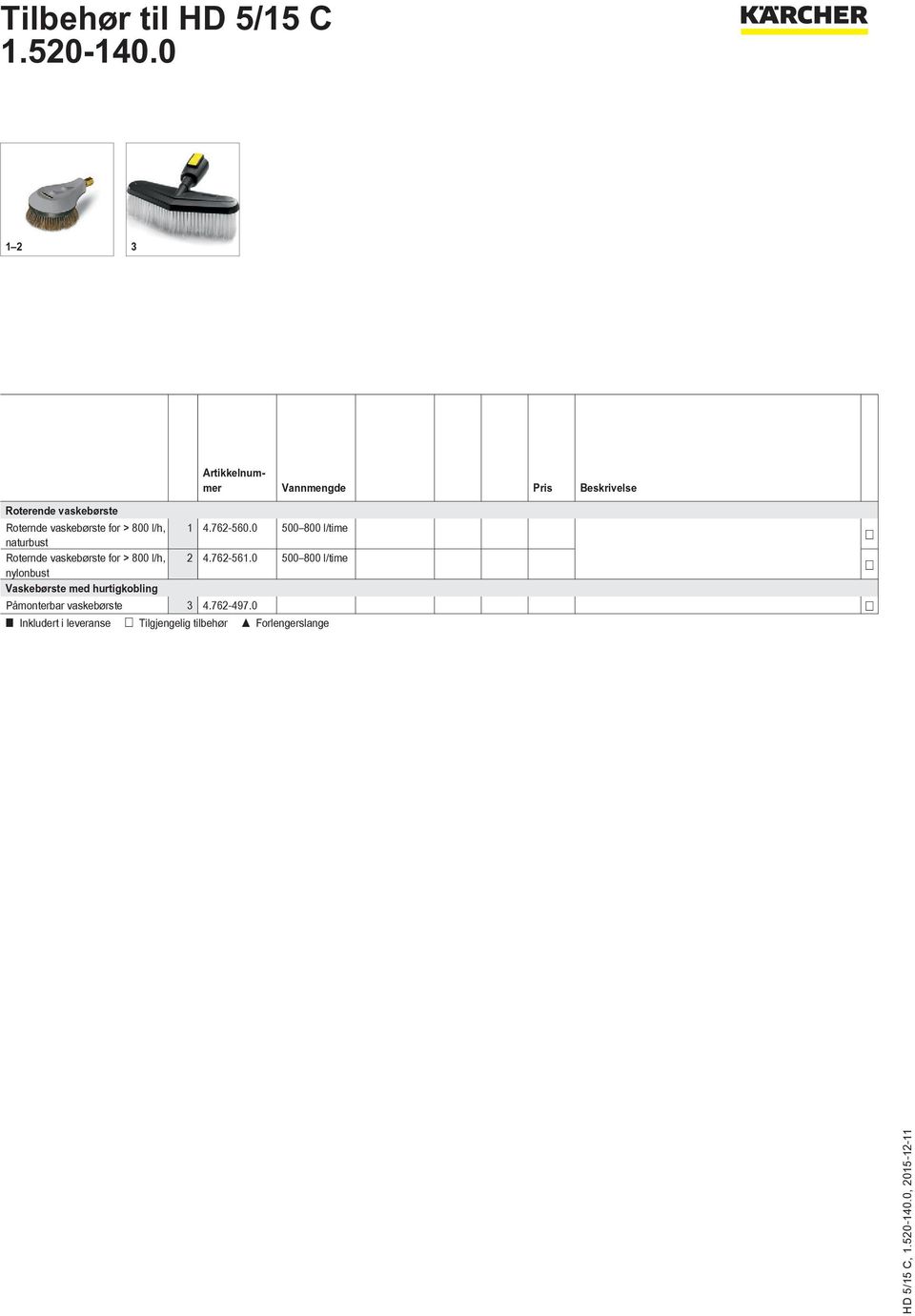 0 500 800 l/time naturbust Roternde vaskebørste for > 800 l/h, 2 4.762-561.