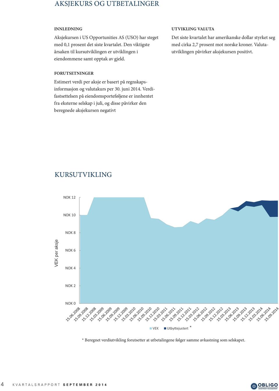 UTVIKLING VALUTA Det siste kvartalet har amerikanske dollar styrket seg med cirka 2,7 prosent mot norske kroner. Valutautviklingen påvirker aksjekursen positivt.