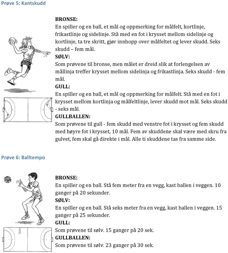 Som prøvene til bronse, men målet er dreid slik at forlengelsen av mållinja treffer krysset mellom sidelinja og frikastlinja. Seks skudd - fem mål.