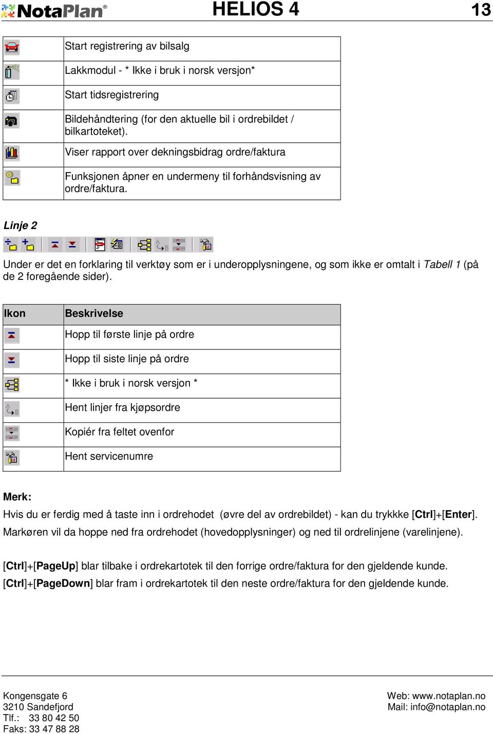 Linje 2 Under er det en forklaring til verktøy som er i underopplysningene, og som ikke er omtalt i Tabell 1 (på de 2 foregående sider).