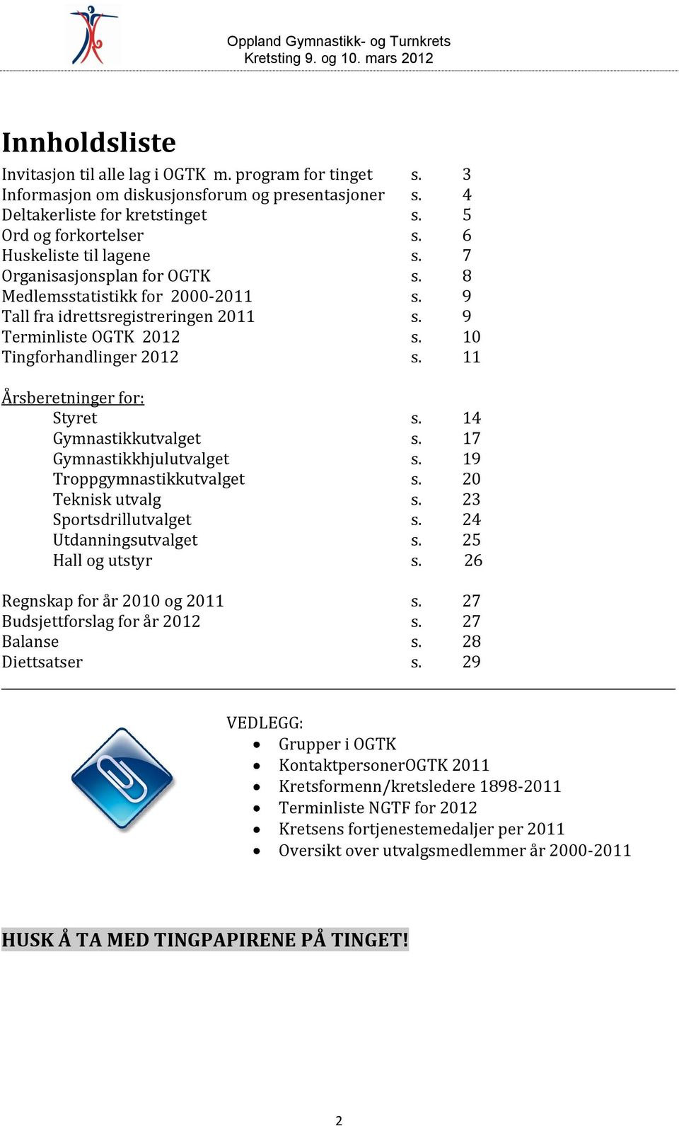 11 Årsberetninger for: Styret s. 14 Gymnastikkutvalget s. 17 Gymnastikkhjulutvalget s. 19 Troppgymnastikkutvalget s. 20 Teknisk utvalg s. 23 Sportsdrillutvalget s. 24 Utdanningsutvalget s.