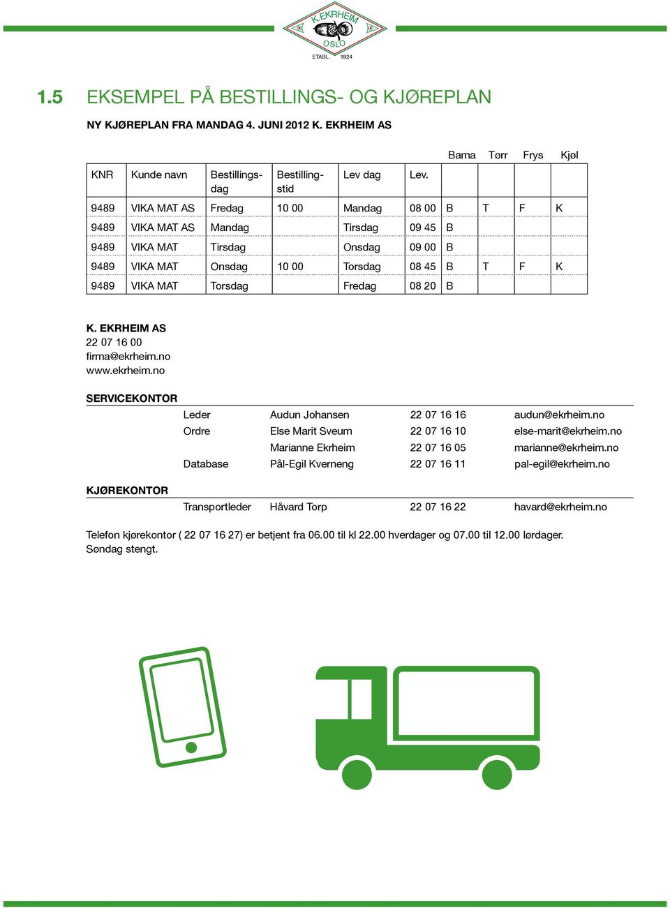 9489 VIKA MAT Torsdag Fredag 08 20 B K. KRH AS 22 07 16 00 firma@ekrheim.no www.ekrheim.no SRVICKONTOR KJØRKONTOR Leder Audun Johansen 22 07 16 16 audun@ekrheim.
