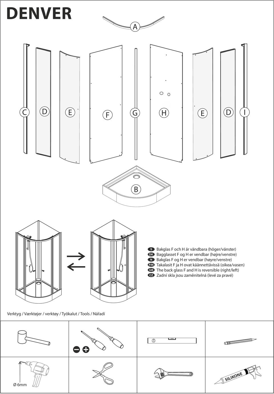 käännettävissä (oikea/vasen) The back glass F and H is reversible (right/left) Zadní