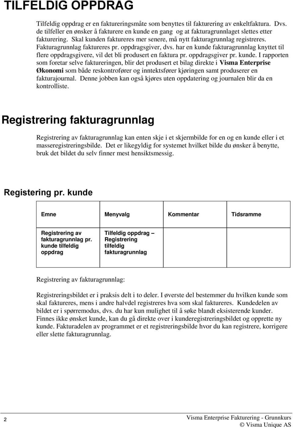 Fakturagrunnlag faktureres pr. oppdragsgiver, dvs. har en kunde 