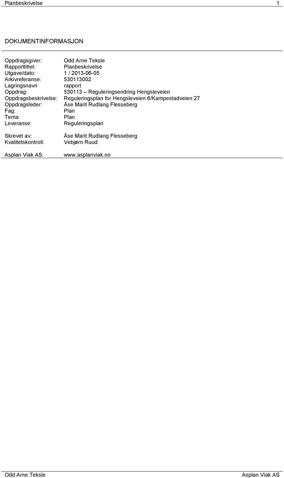 Reguleringsplan for Hengsleveien 6/Kampestadveien 27 Oppdragsleder: Åse Marit Rudlang Flesseberg Fag: Plan Tema