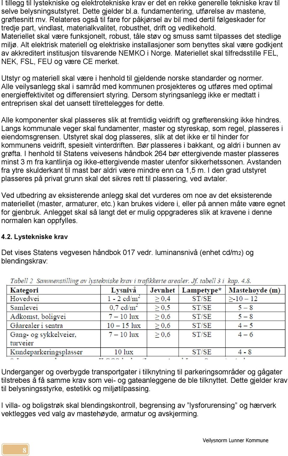 Materiellet skal være funksjonelt, robust, tåle støv og smuss samt tilpasses det stedlige miljø.