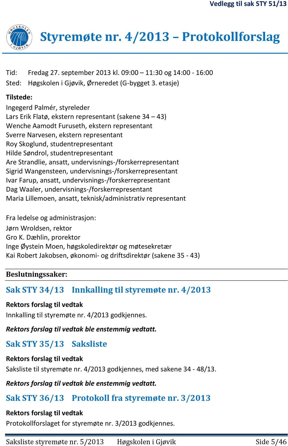 studentrepresentant Hilde Søndrol, studentrepresentant Are Strandlie, ansatt, undervisnings-/forskerrepresentant Sigrid Wangensteen, undervisnings-/forskerrepresentant Ivar Farup, ansatt,