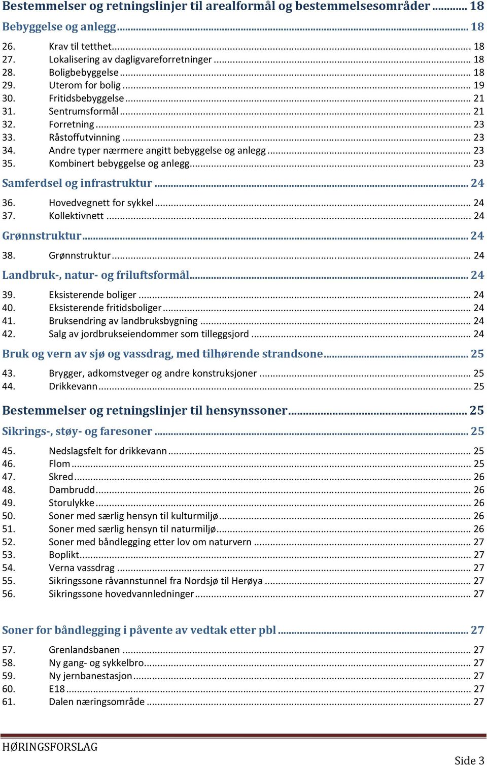 Kombinert bebyggelse og anlegg... 23 Samferdsel og infrastruktur... 24 36. Hovedvegnett for sykkel... 24 37. Kollektivnett... 24 Grønnstruktur... 24 38. Grønnstruktur... 24 Landbruk-, natur- og friluftsformål.