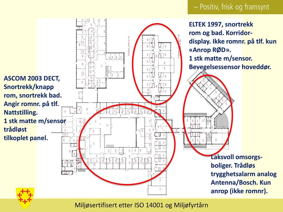 Korridordisplay. Ikke romnr. på tlf. kun «Anrop RØD». 1 stk matte m/sensor.