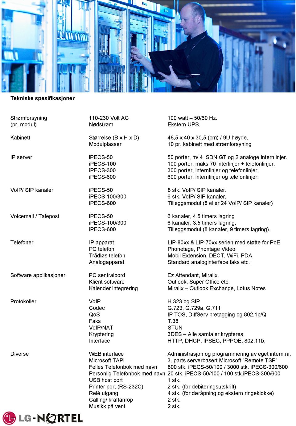 ipecs-300 300 porter, internlinjer og telefonlinjer. ipecs-600 600 porter, internlinjer og telefonlinjer. VoIP/ SIP kanaler 