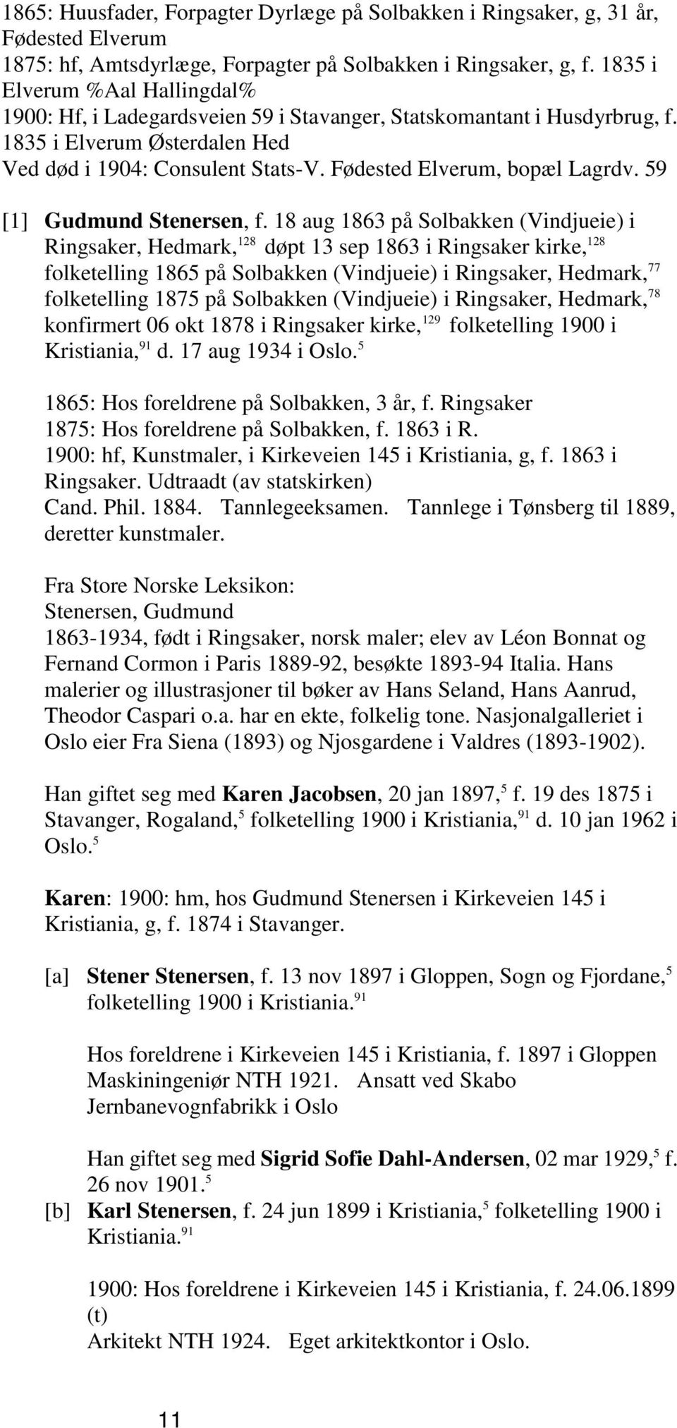 Fødested Elverum, bopæl Lagrdv. 59 [1] Gudmund Stenersen, f.