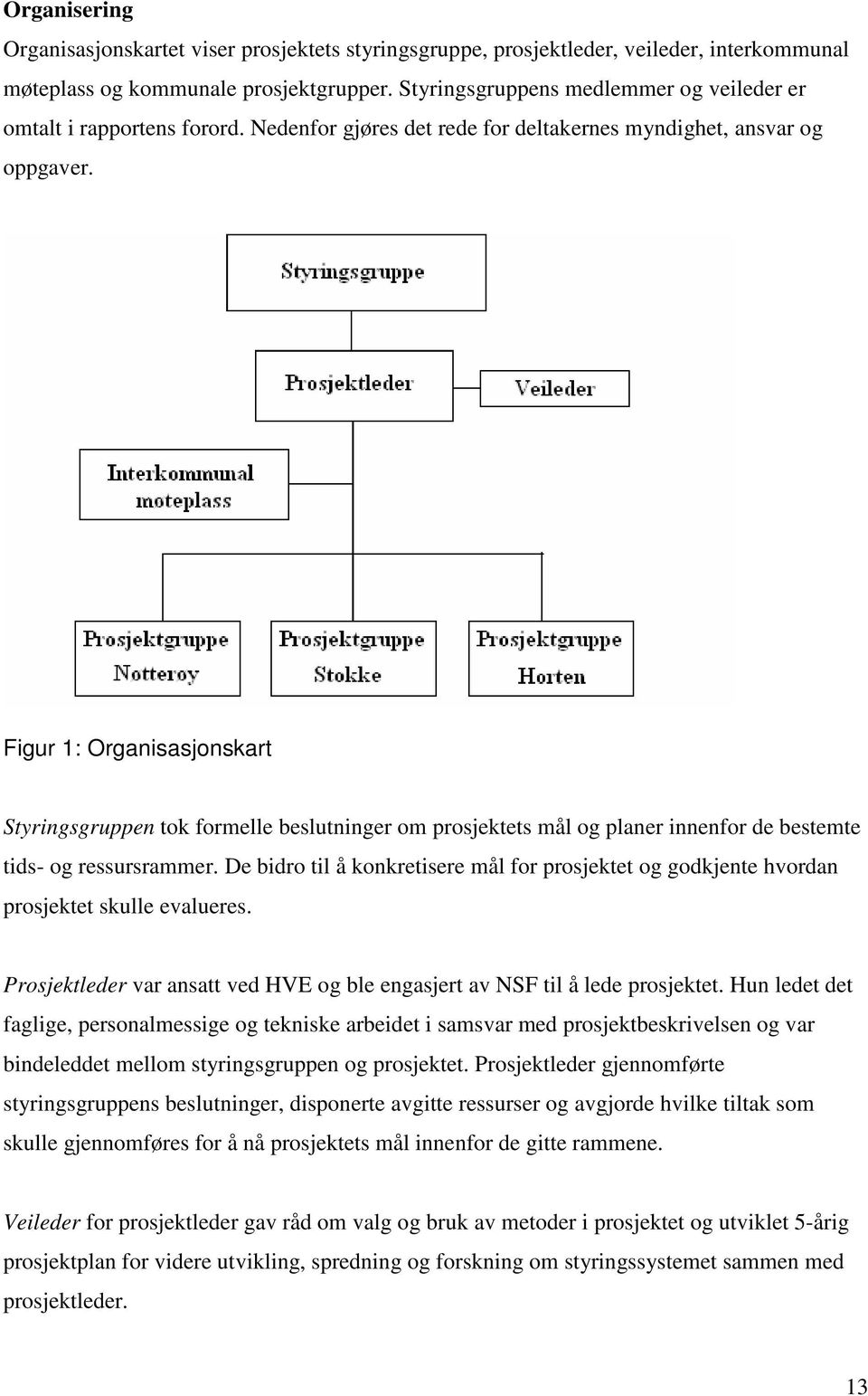 Figur 1: Organisasjonskart Styringsgruppen tok formelle beslutninger om prosjektets mål og planer innenfor de bestemte tids- og ressursrammer.