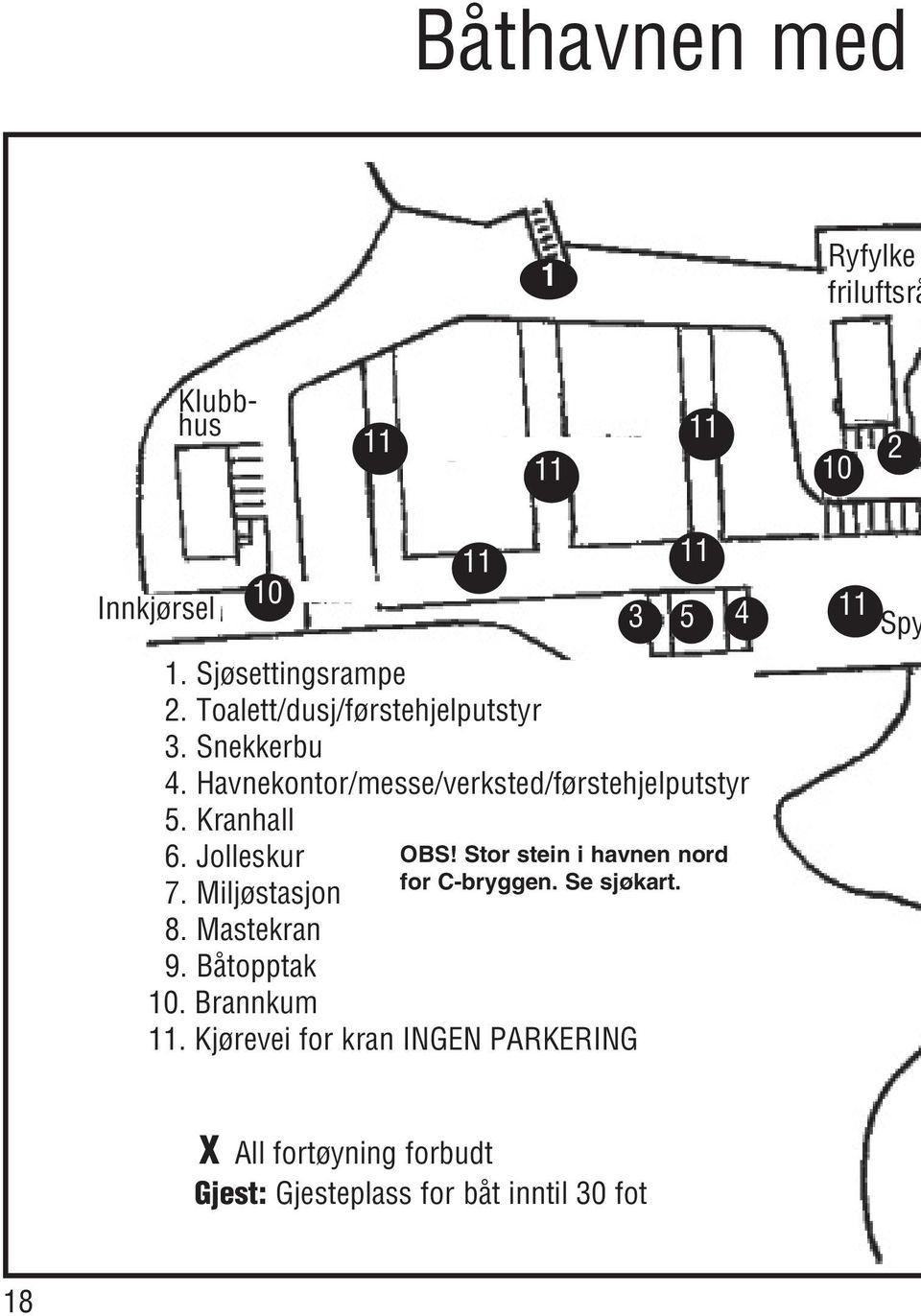 Jolleskur 7. Miljøstasjon 8. Mastekran 9. Båtopptak 10. Brannkum 11.