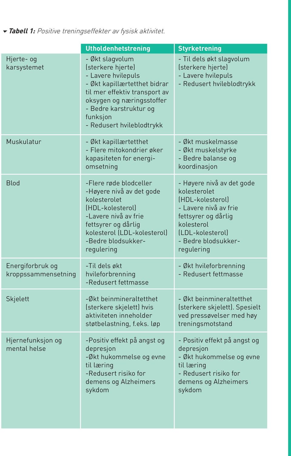 kapillærtetthet bidrar til mer effektiv transport av oksygen og næringsstoffer - Bedre karstruktur og funksjon - Redusert hvileblodtrykk - Økt kapillærtetthet - Flere mitokondrier øker kapasiteten