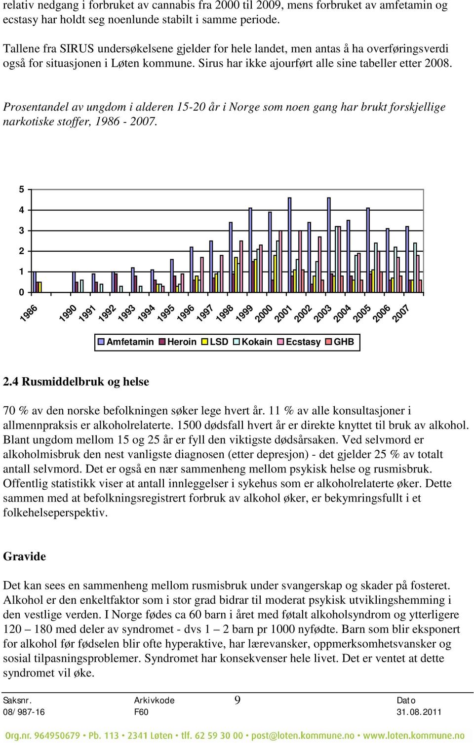 Prosentandel av ungdom i alderen 15-20 år i Norge som noen gang har brukt forskjellige narkotiske stoffer, 1986-2007. 5 4 3 2 1 0 1986 1990 1991 1992 2.