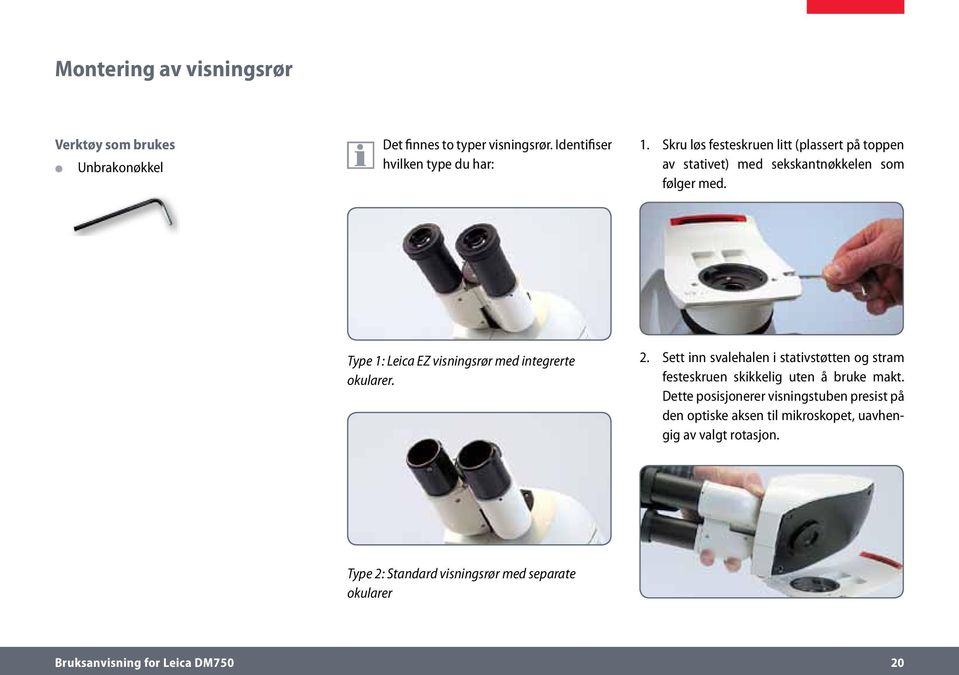 Type 1: Leica EZ visningsrør med integrerte okularer. 2.