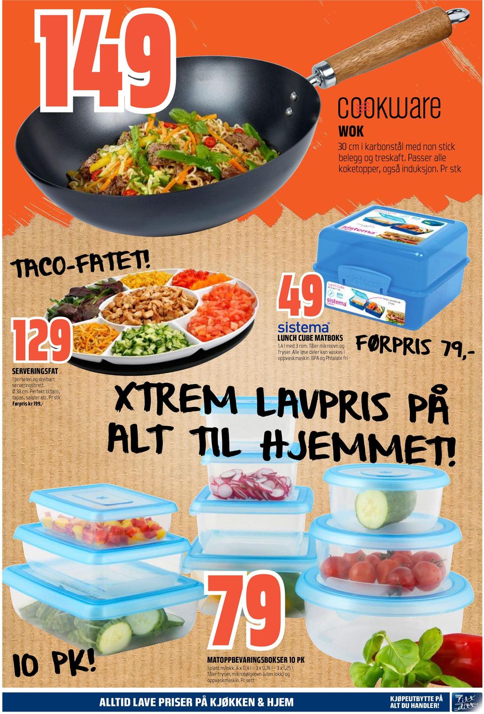 Pr stk Førpris kr 199,- 49 LUNCH CUBE MATBOKS 1,4 l med 3 rom. Tåler mikroovn og fryser. Alle løse deler kan vaskes i oppvaskmaskin.