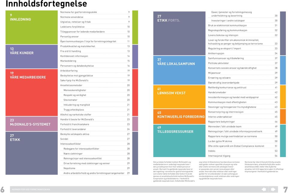 Konfidensiell informasjon 14 Markedsføring 15 Personvern og databeskyttelse 16 Arbeidserfaring 19 Beskyttelse mot gjengjeldelse 19 Søke hjelp fra McDonald s 19 Ansettelsesmetoder 20