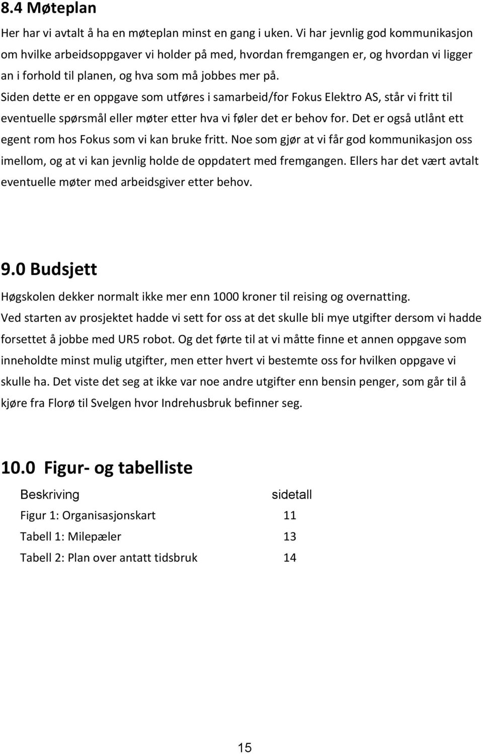 Siden dette er en oppgave som utføres i samarbeid/for Fokus Elektro AS, står vi fritt til eventuelle spørsmål eller møter etter hva vi føler det er behov for.