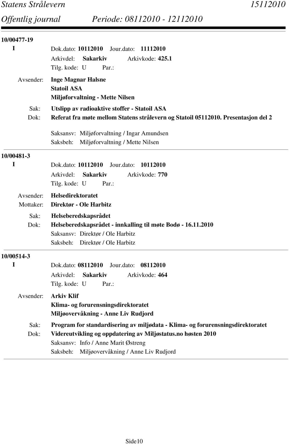 Presentasjon del 2 Saksansv: Miljøforvaltning / Ingar Amundsen Saksbeh: Miljøforvaltning / Mette Nilsen 10/00481-3 I Dok.dato: 10112010 Jour.