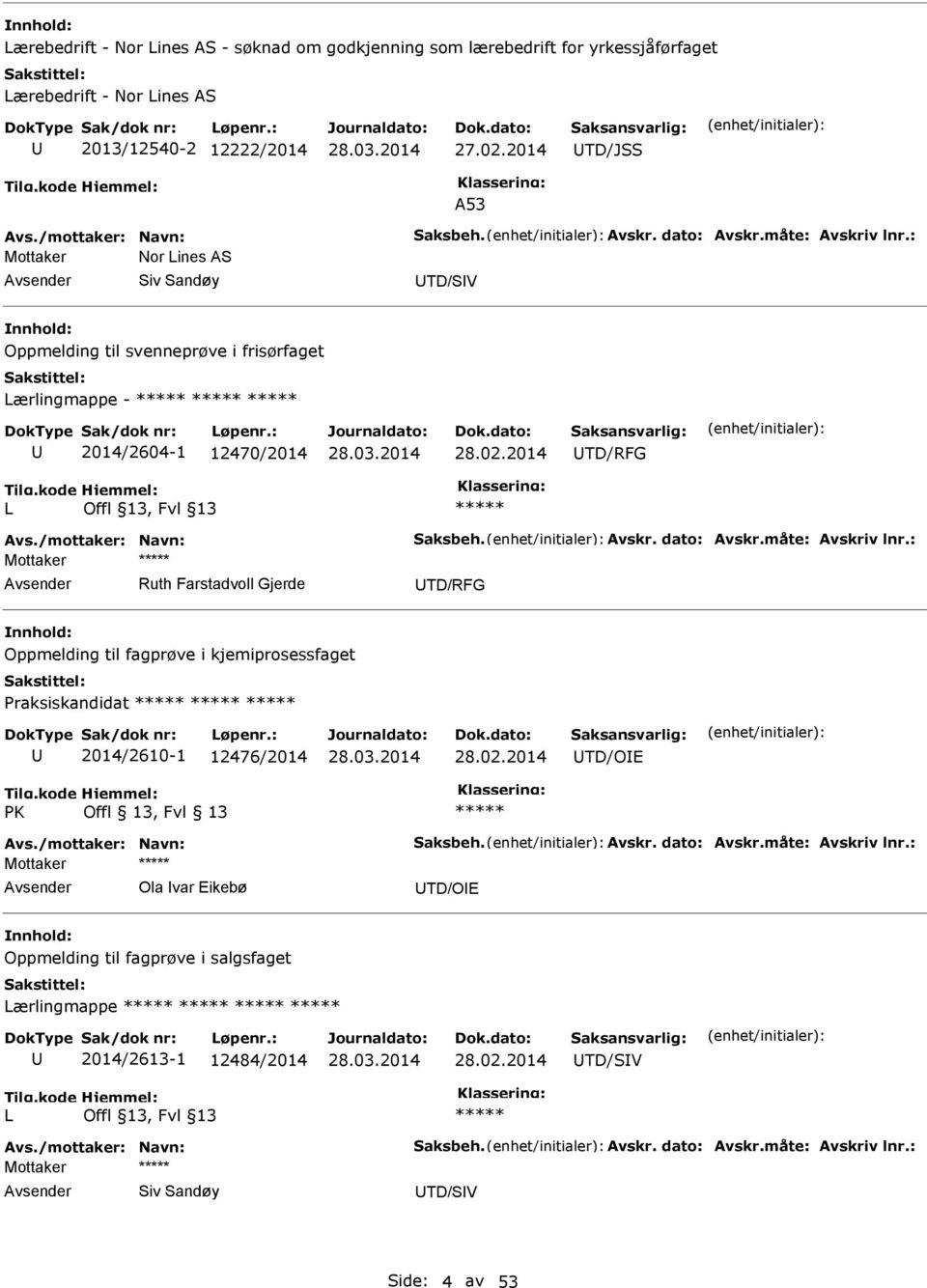 Avskr. dato: Avskr.måte: Avskriv lnr.: Ruth Farstadvoll Gjerde TD/RFG Oppmelding til fagprøve i kjemiprosessfaget Praksiskandidat 2014/2610-1 12476/2014 28.02.2014 TD/OE PK Offl 13, Fvl 13 Avs.