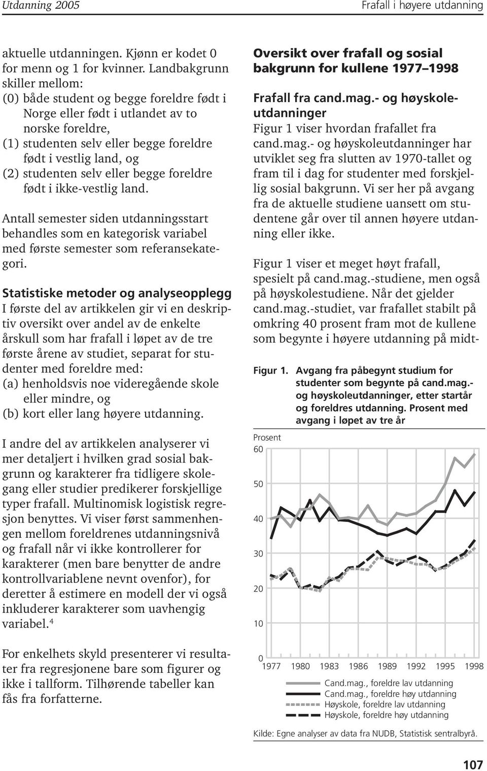 selv eller begge foreldre født i ikke-vestlig land. Antall semester siden utdanningsstart behandles som en kategorisk variabel med første semester som referansekategori.