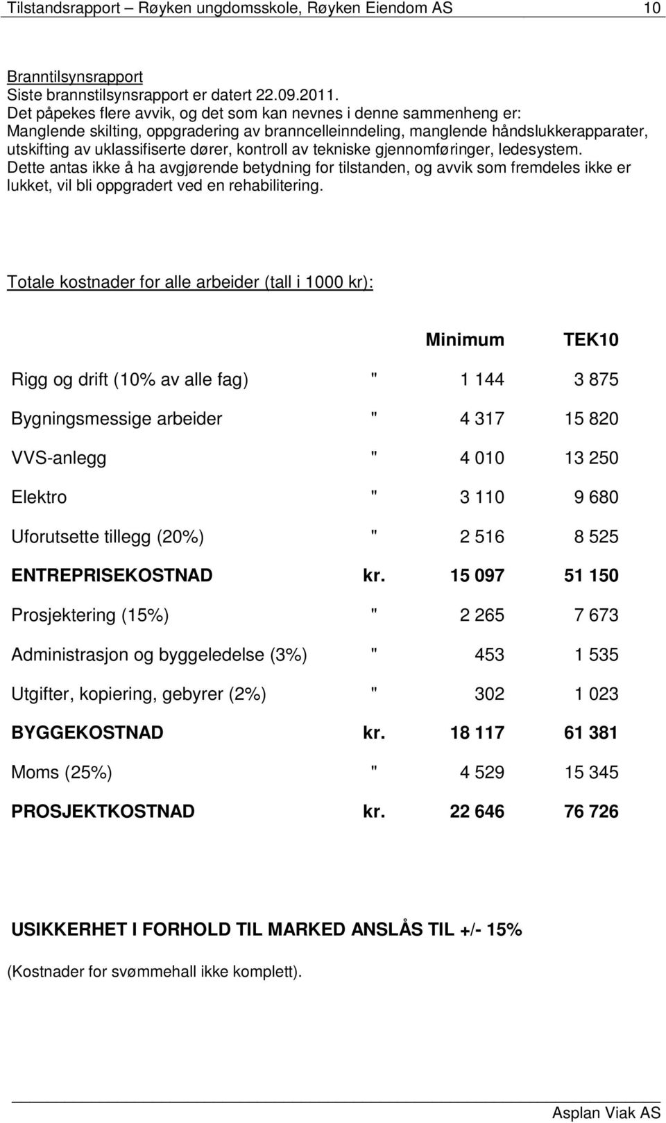 kontroll av tekniske gjennomføringer, ledesystem. Dette antas ikke å ha avgjørende betydning for tilstanden, og avvik som fremdeles ikke er lukket, vil bli oppgradert ved en rehabilitering.