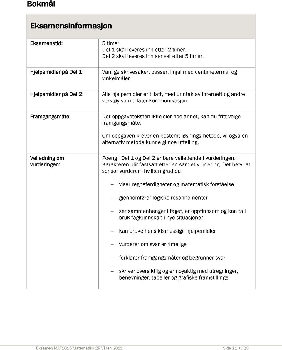 Der oppgaveteksten ikke sier noe annet, kan du fritt velge framgangsmåte. Om oppgaven krever en bestemt løsningsmetode, vil også en alternativ metode kunne gi noe uttelling.